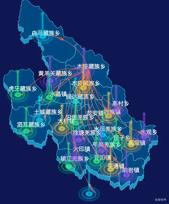 echarts绵阳市平武县geoJson地图飞线图