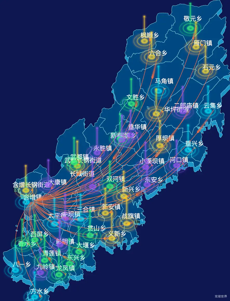 echarts绵阳市江油市geoJson地图迁徙图