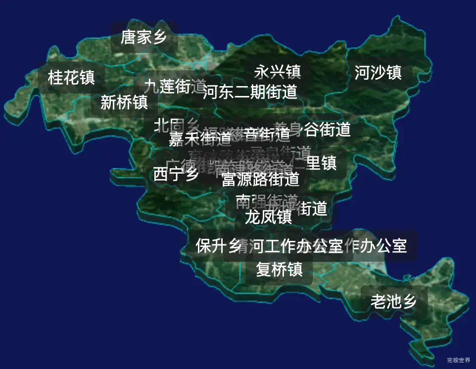 threejs遂宁市船山区geoJson地图3d地图css2d标签