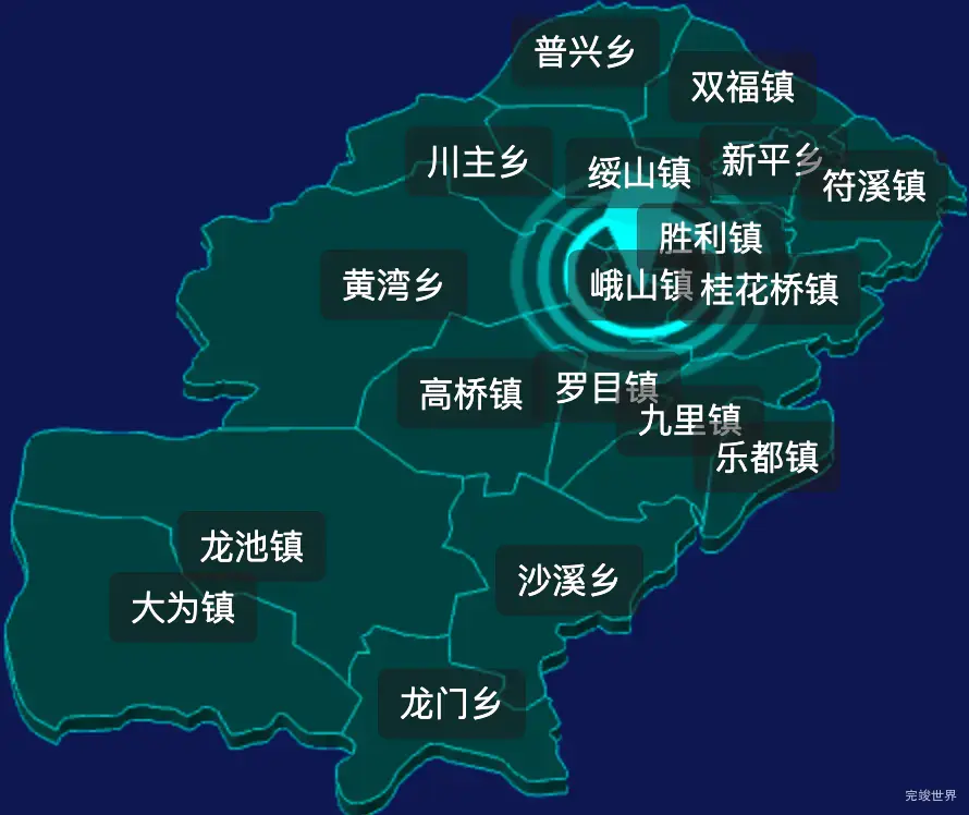 threejs乐山市峨眉山市geoJson地图3d地图CSS2D外加旋转棱锥