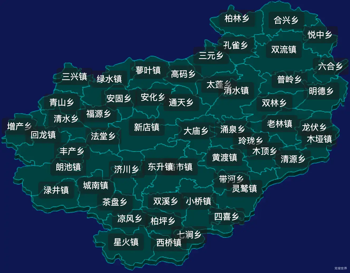 threejs南充市营山县geoJson地图3d地图css2d标签