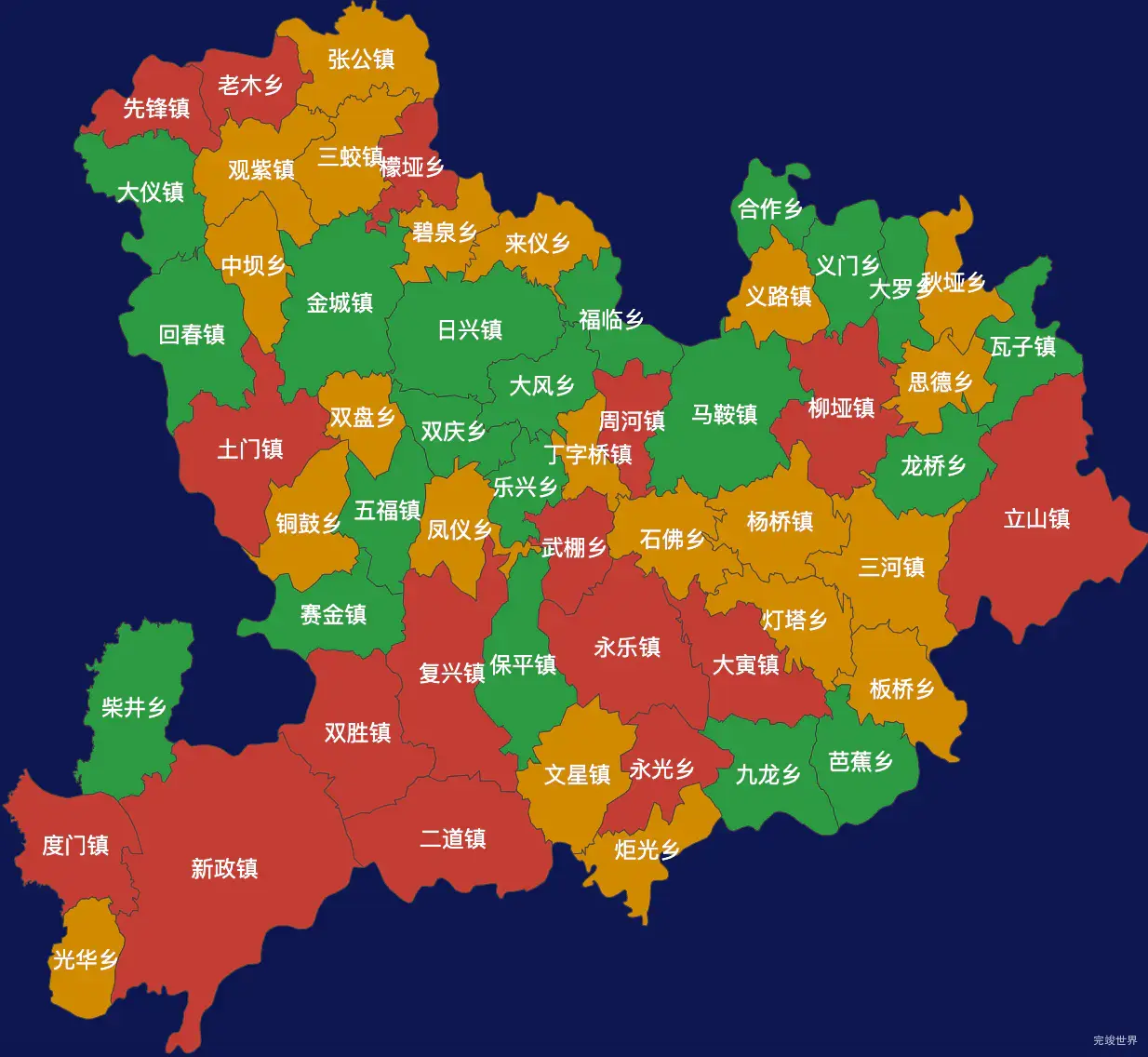 echarts南充市仪陇县geoJson地图定义颜色