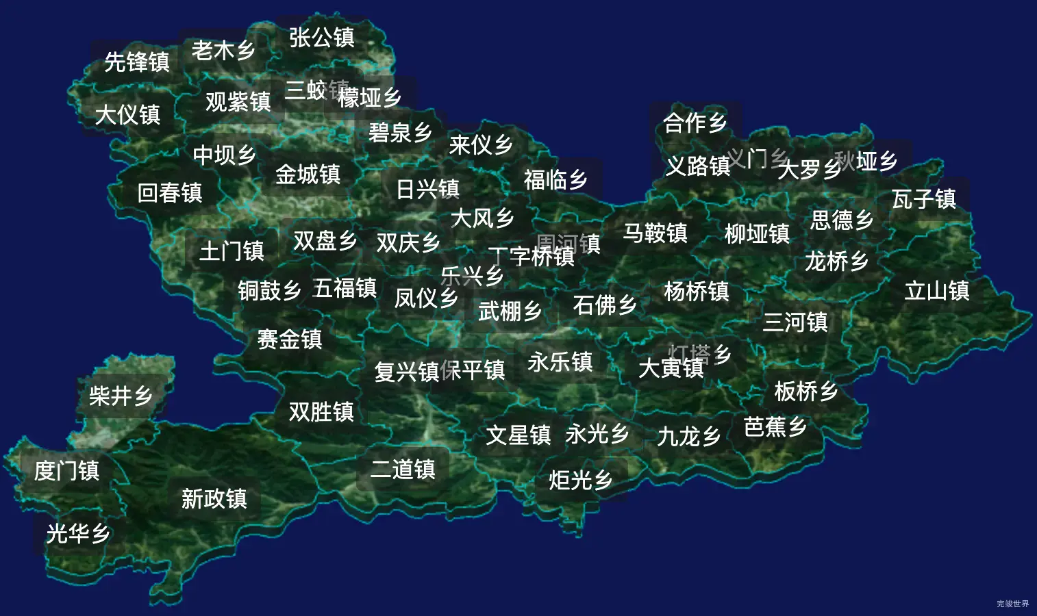 threejs南充市仪陇县geoJson地图3d地图CSS3D标签