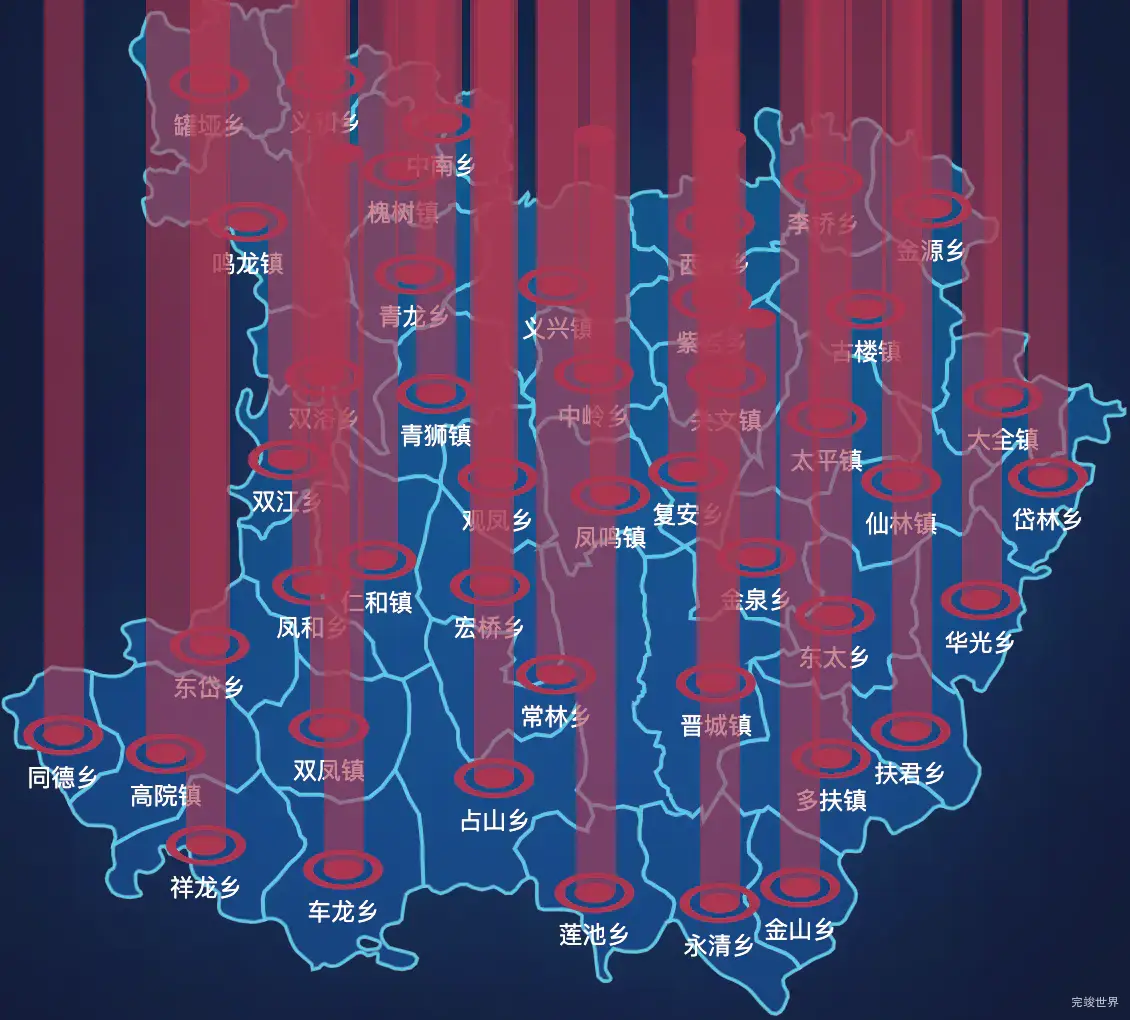 echarts南充市西充县geoJson地图添加柱状图