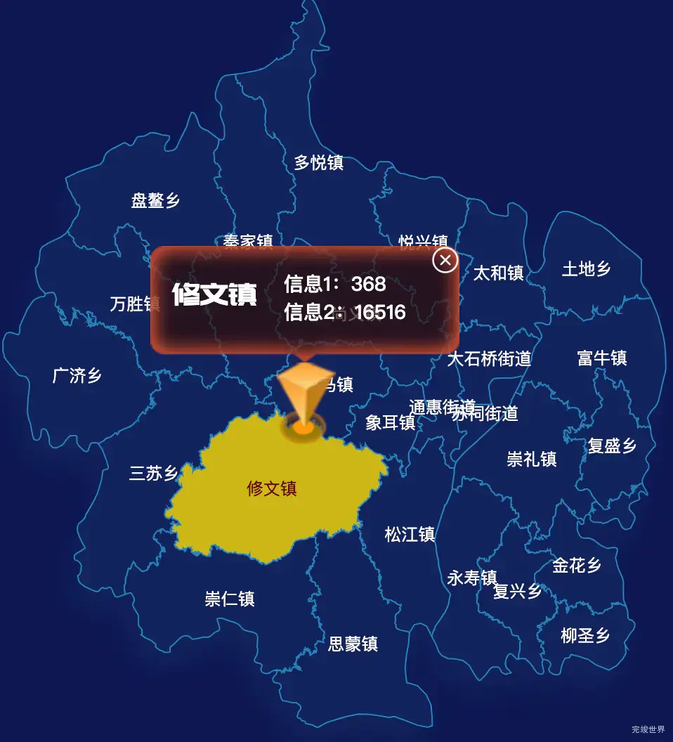 echarts眉山市东坡区geoJson地图点击弹出自定义弹窗