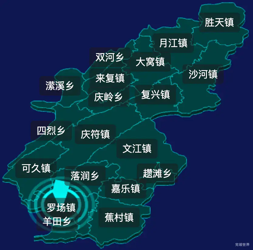 threejs宜宾市高县geoJson地图3d地图CSS2D外加旋转棱锥