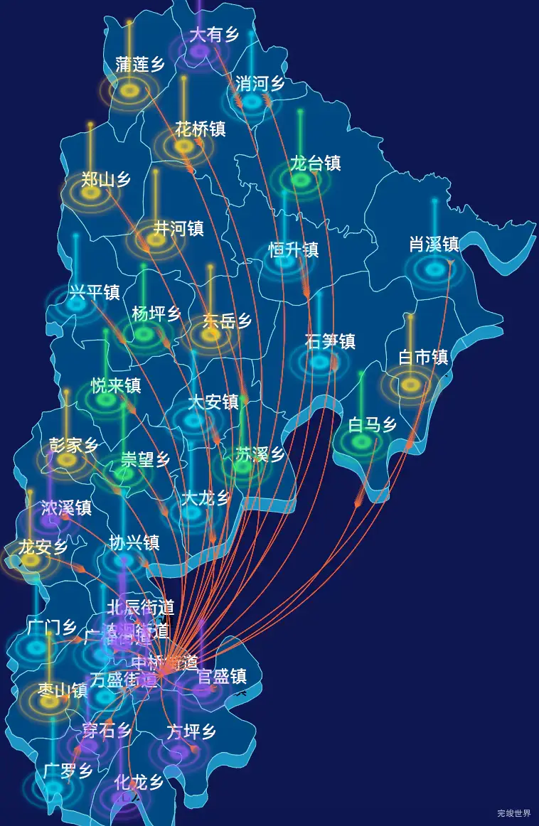 echarts广安市广安区geoJson地图飞线图