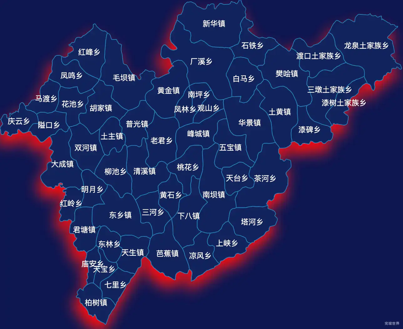 echarts达州市宣汉县geoJson地图阴影