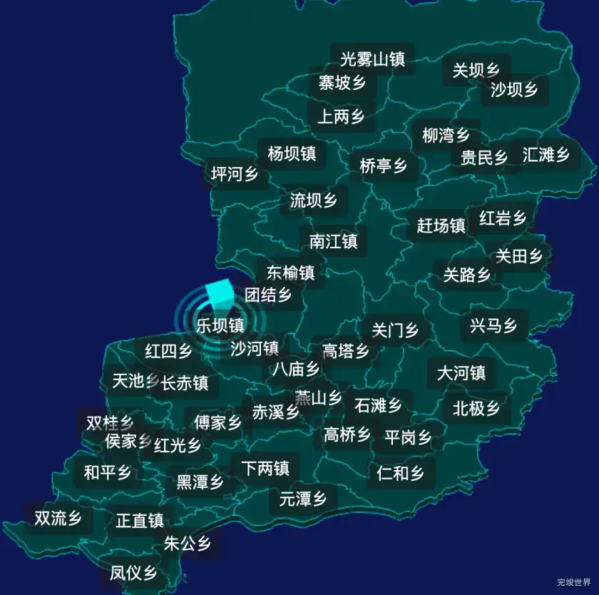 threejs巴中市南江县geoJson地图3d地图CSS2D外加旋转棱锥