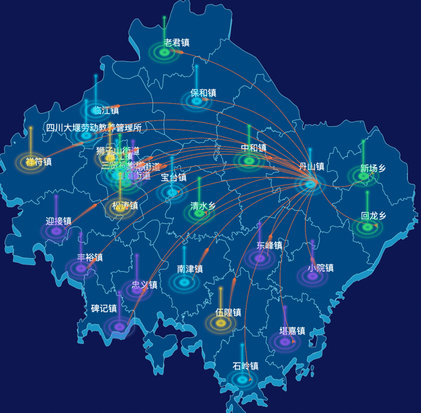 echarts资阳市雁江区geoJson地图迁徙图