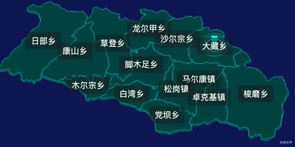 threejs阿坝藏族羌族自治州马尔康市geoJson地图3d地图添加旋转棱锥