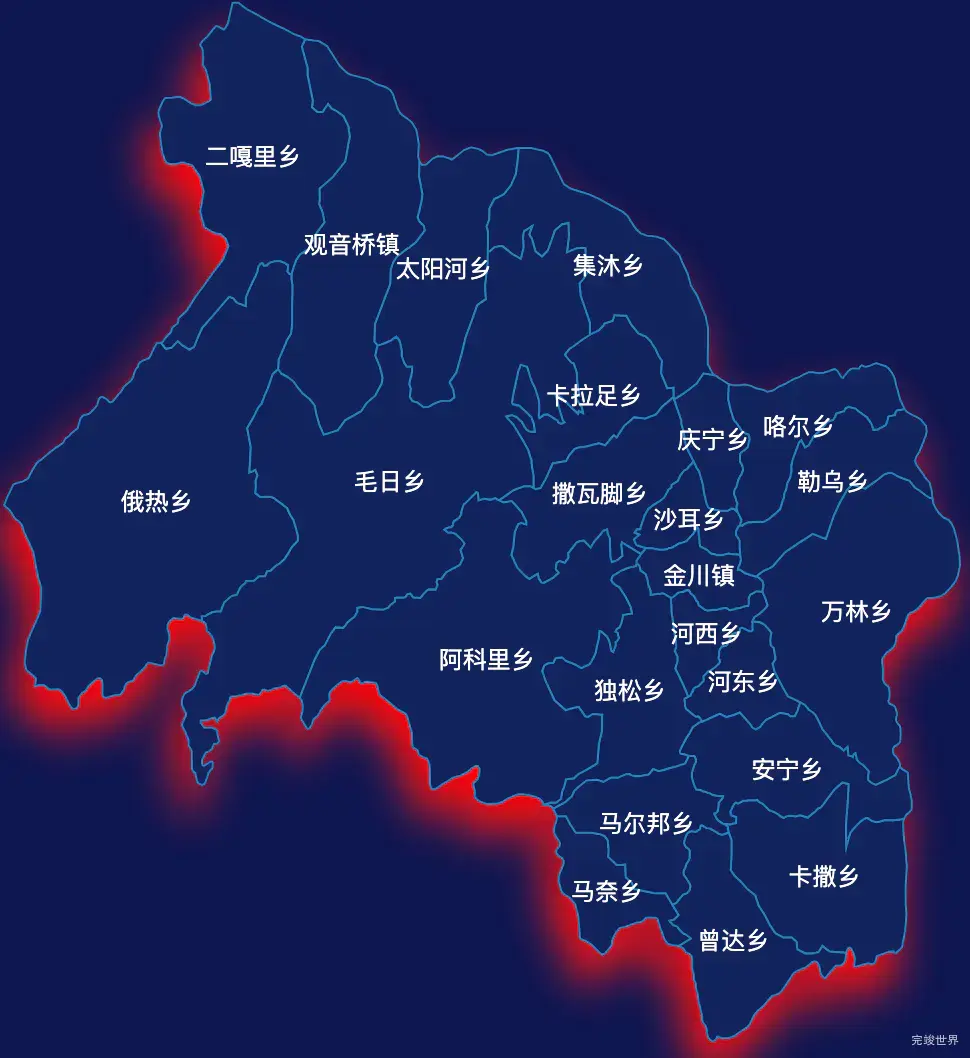echarts阿坝藏族羌族自治州金川县geoJson地图阴影