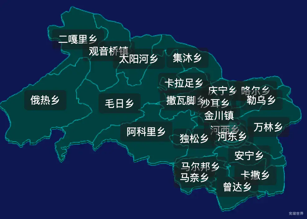 threejs阿坝藏族羌族自治州金川县geoJson地图3d地图CSS2D外加旋转棱锥