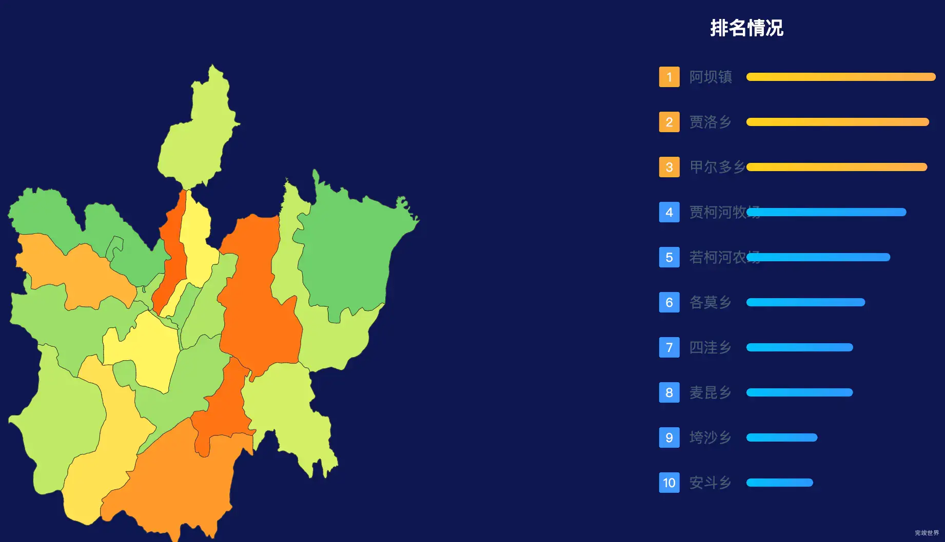 echarts阿坝藏族羌族自治州阿坝县geoJson地图地图排行榜效果