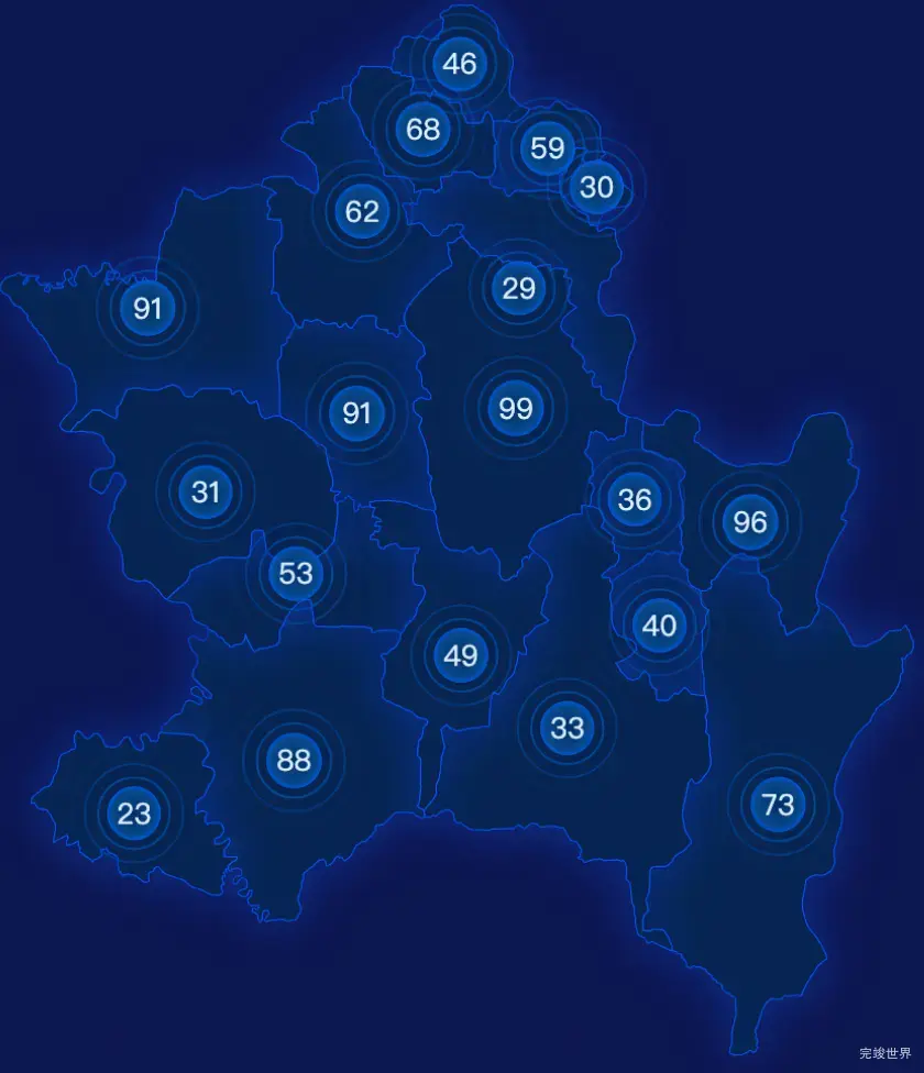 echarts阿坝藏族羌族自治州若尔盖县geoJson地图圆形波纹状气泡图