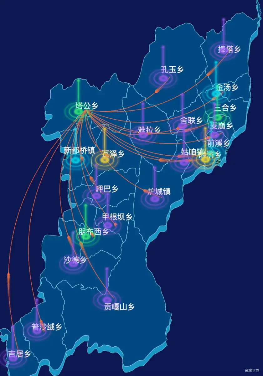 echarts甘孜藏族自治州康定市geoJson地图迁徙图