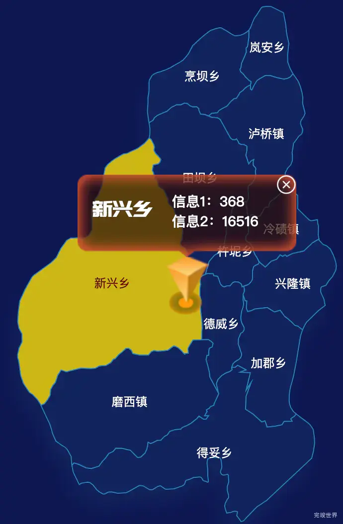 echarts甘孜藏族自治州泸定县geoJson地图点击弹出自定义弹窗