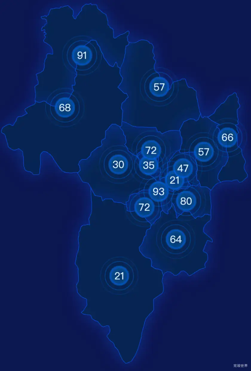 echarts甘孜藏族自治州丹巴县geoJson地图圆形波纹状气泡图