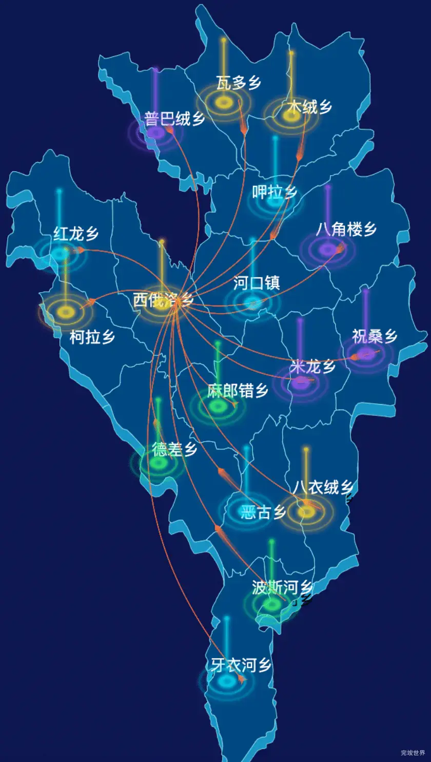 echarts甘孜藏族自治州雅江县geoJson地图飞线图