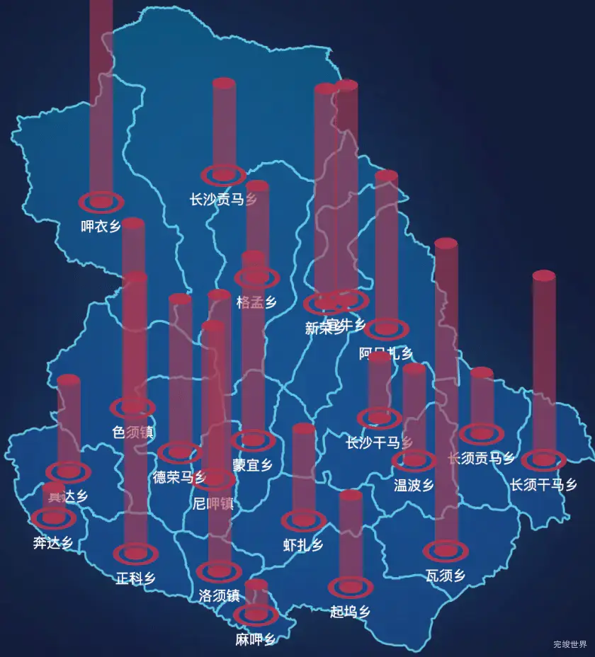 echarts甘孜藏族自治州石渠县geoJson地图添加柱状图