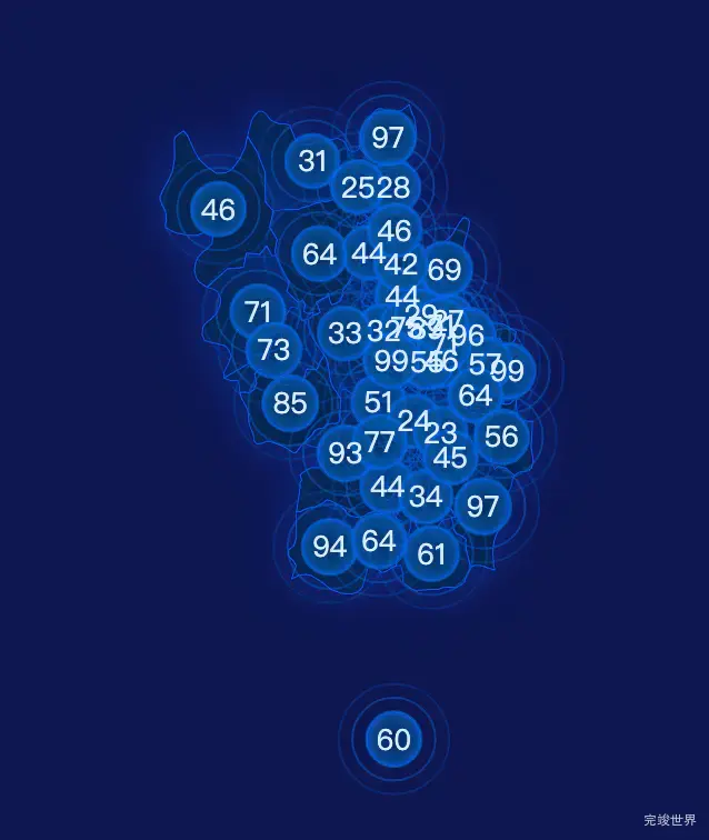 echarts凉山彝族自治州西昌市geoJson地图圆形波纹状气泡图