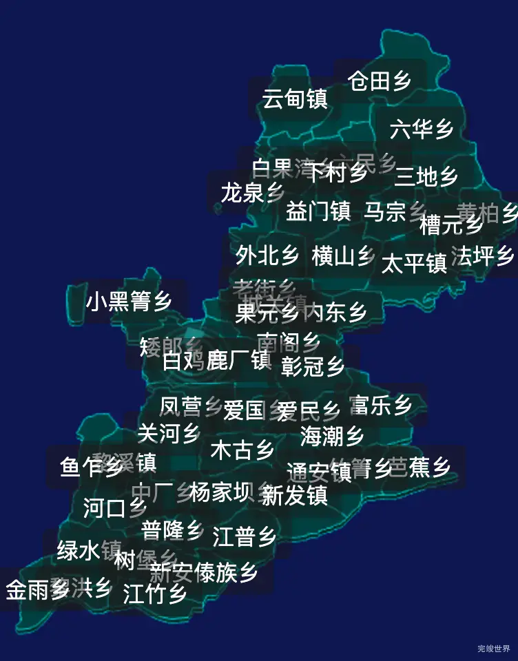 threejs凉山彝族自治州会理市geoJson地图3d地图CSS2D外加旋转棱锥