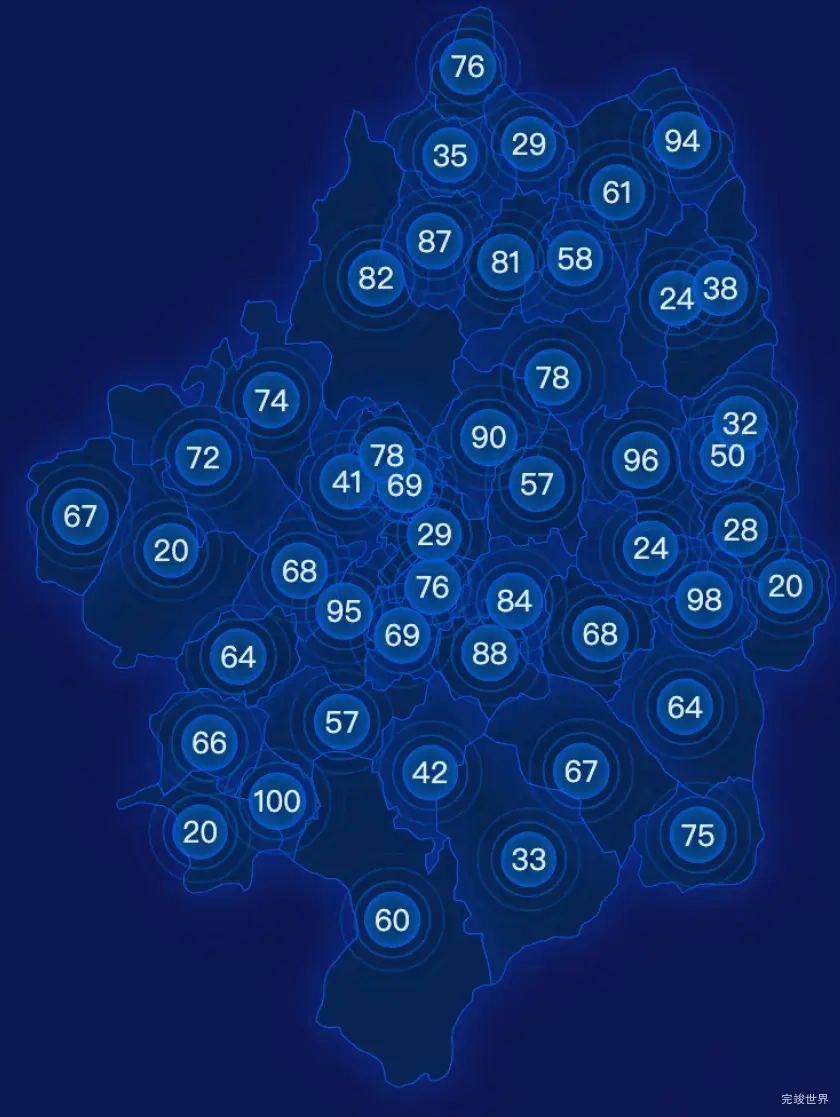 echarts凉山彝族自治州会东县geoJson地图圆形波纹状气泡图