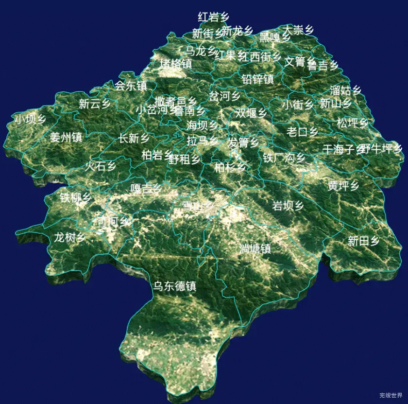 echarts凉山彝族自治州会东县geoJson地图3d地图自定义贴图-绿色地面