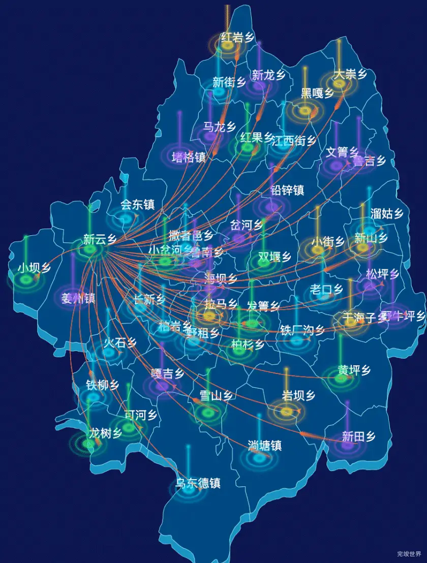 echarts凉山彝族自治州会东县geoJson地图迁徙图