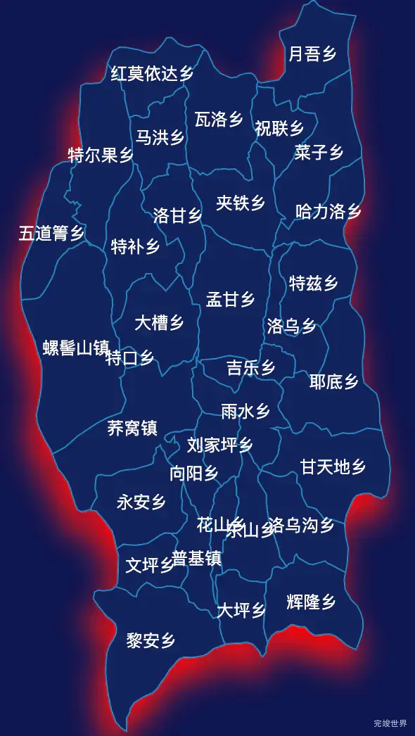 echarts凉山彝族自治州普格县geoJson地图阴影