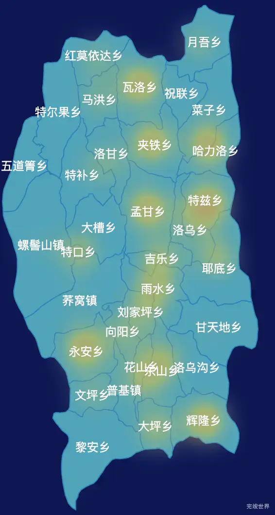 echarts凉山彝族自治州普格县geoJson地图热力图