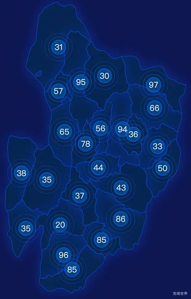 echarts凉山彝族自治州喜德县geoJson地图圆形波纹状气泡图