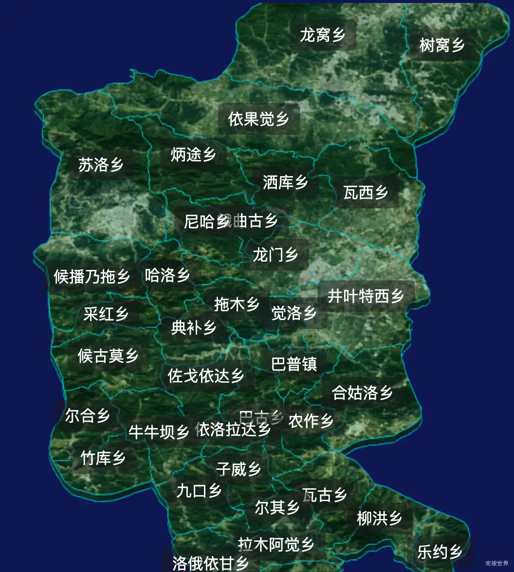 threejs凉山彝族自治州美姑县geoJson地图3d地图自定义贴图加CSS2D标签