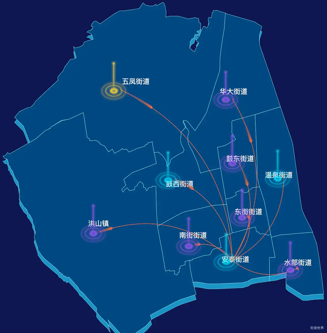 echarts福州市鼓楼区geoJson地图迁徙图