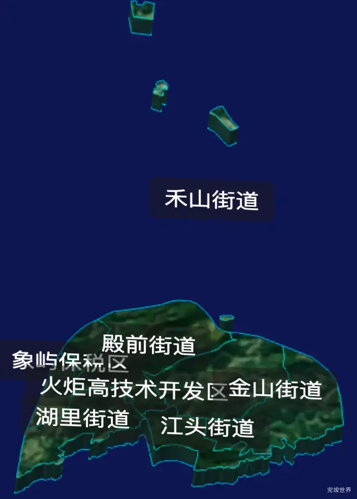 threejs厦门市湖里区geoJson地图3d地图自定义贴图加CSS3D标签