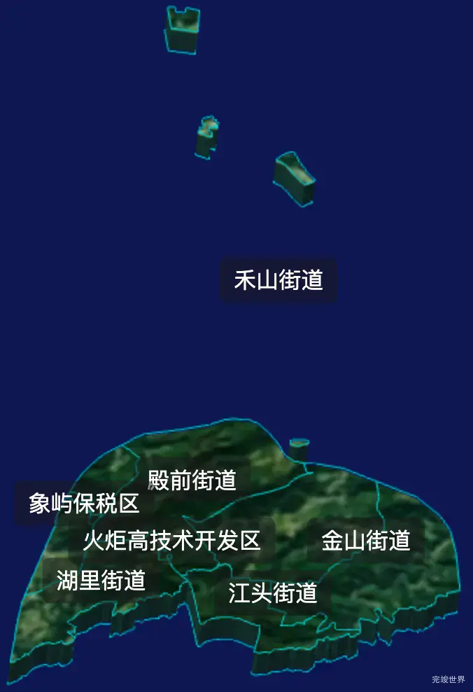 threejs厦门市湖里区geoJson地图3d地图自定义贴图加CSS2D标签