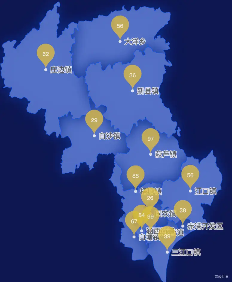 echarts莆田市涵江区geoJson地图水滴状气泡图