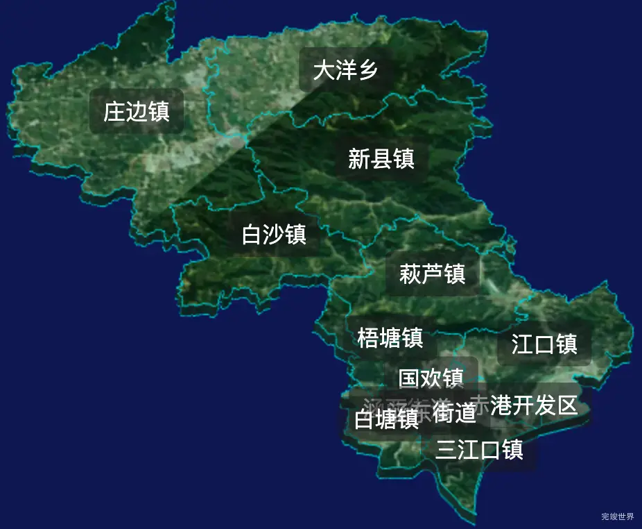 threejs莆田市涵江区geoJson地图3d地图css2d标签