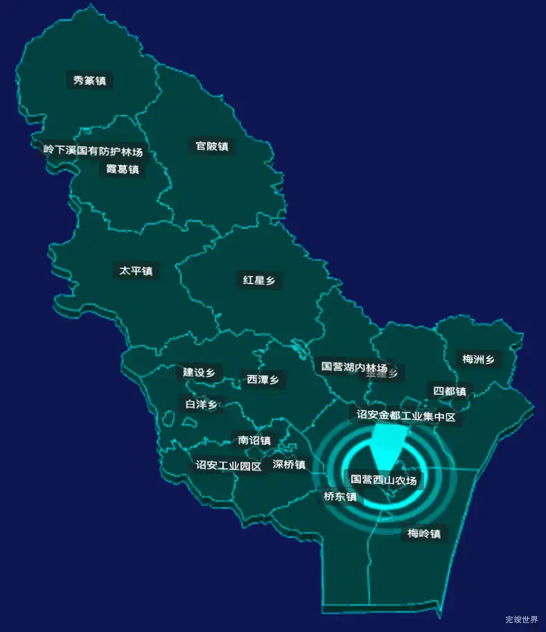 threejs漳州市诏安县geoJson地图3d地图自定义贴图加CSS2D标签