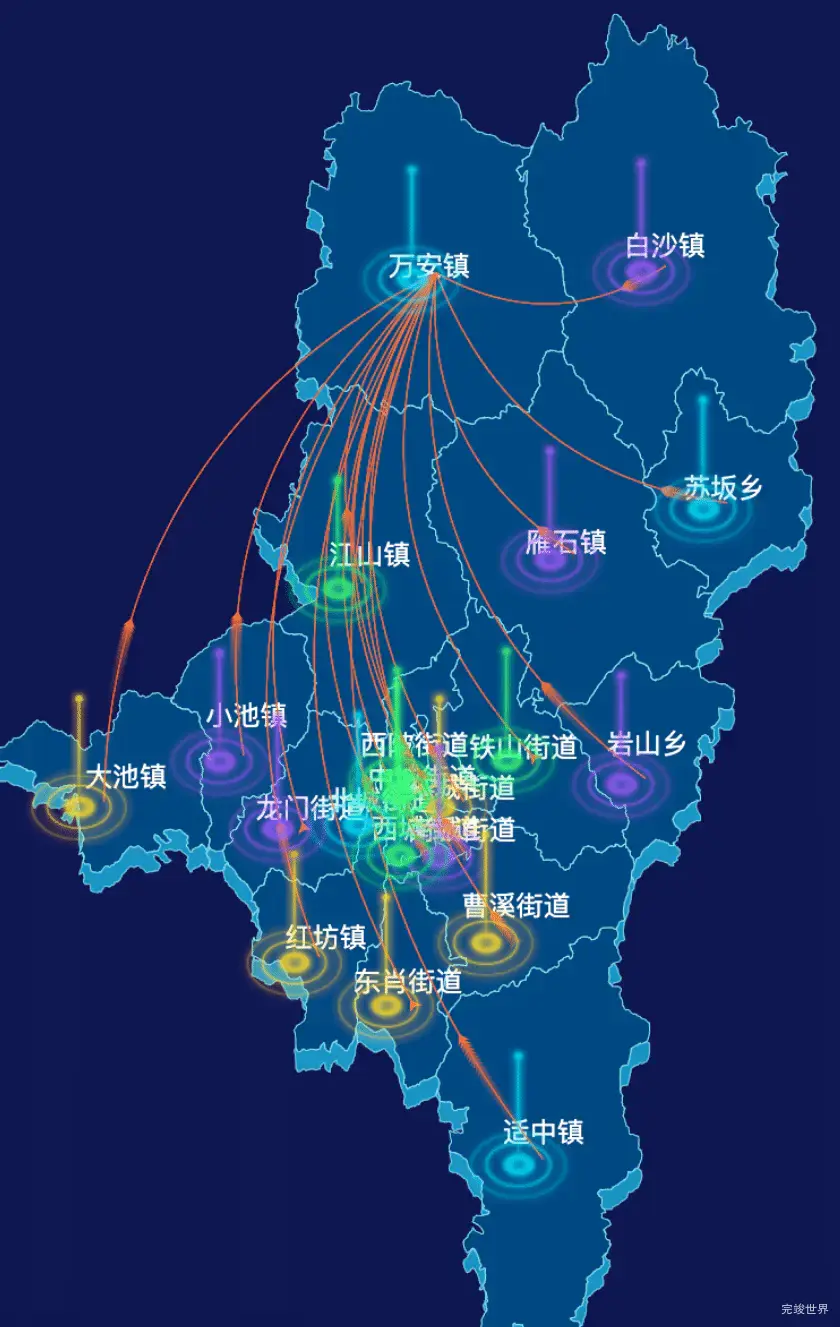 echarts龙岩市新罗区geoJson地图迁徙图