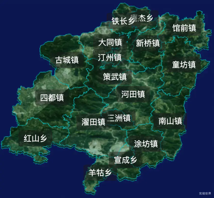 threejs龙岩市长汀县geoJson地图3d地图自定义贴图加CSS2D标签