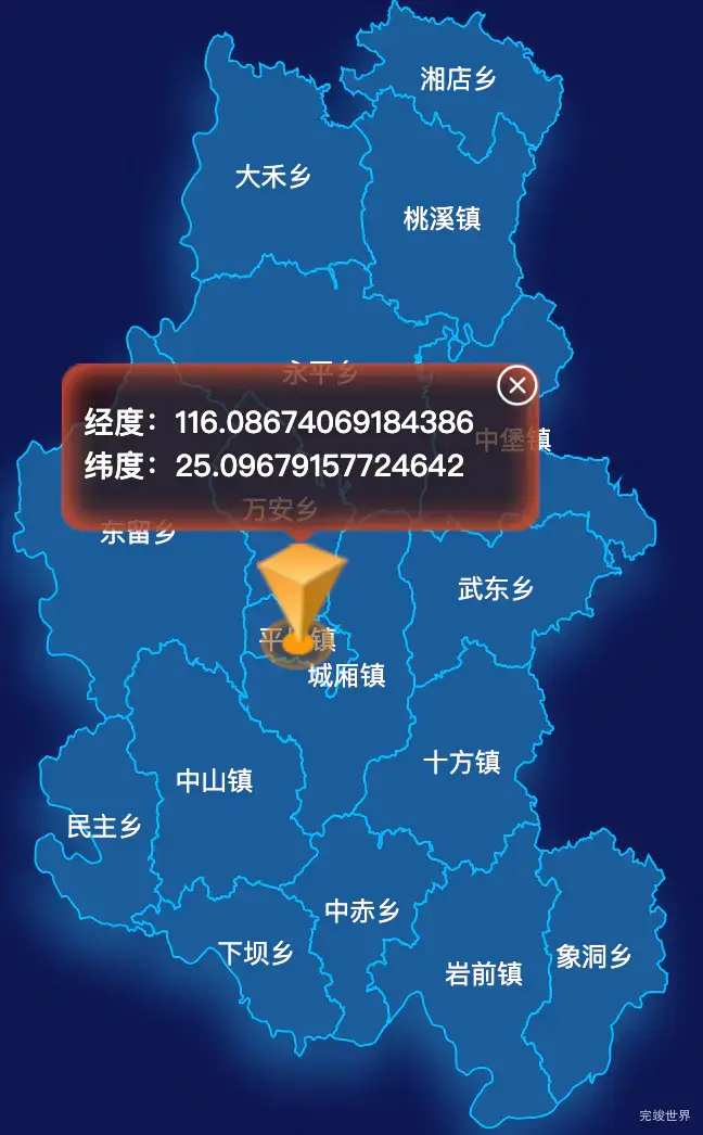 echarts龙岩市武平县geoJson地图根据经纬度显示自定义html弹窗