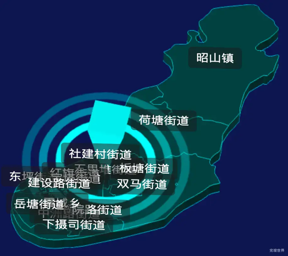 threejs湘潭市岳塘区geoJson地图3d地图自定义贴图加CSS3D标签