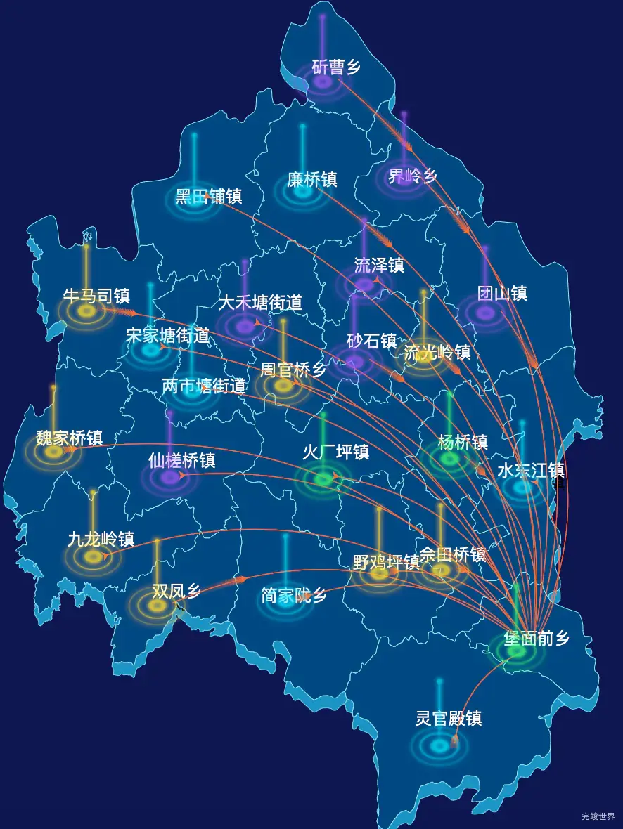 echarts邵阳市邵东市geoJson地图飞线图