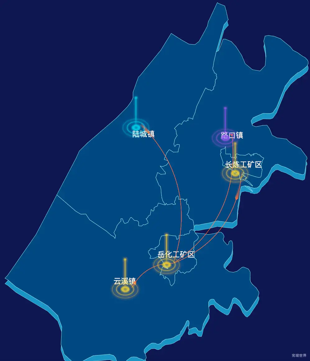 echarts岳阳市云溪区geoJson地图飞线图