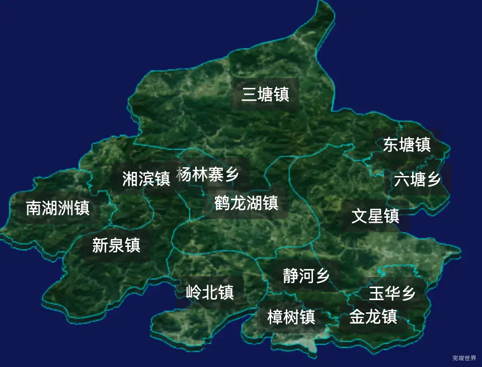 threejs岳阳市湘阴县geoJson地图3d地图css2d标签