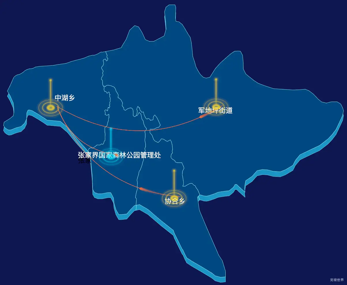 echarts张家界市武陵源区geoJson地图飞线图