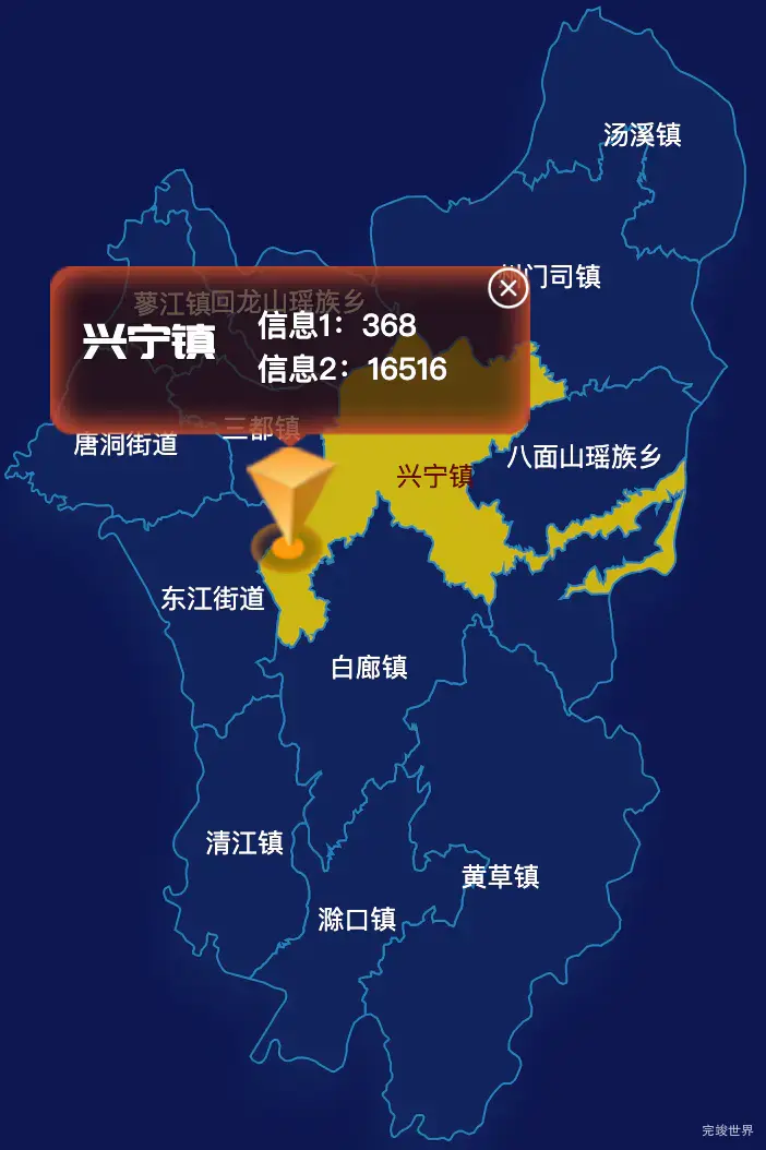 echarts郴州市资兴市geoJson地图点击弹出自定义弹窗