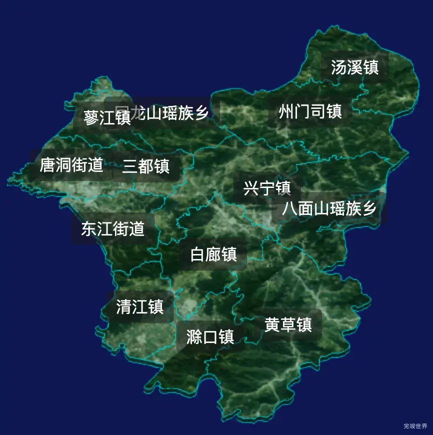 threejs郴州市资兴市geoJson地图3d地图css2d标签