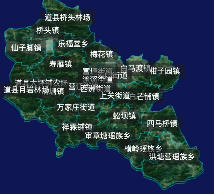 threejs永州市道县geoJson地图3d地图css2d标签
